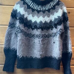 ANTHROPLOGIE Cozy Black and Gray Sweater with stunning beaded detail